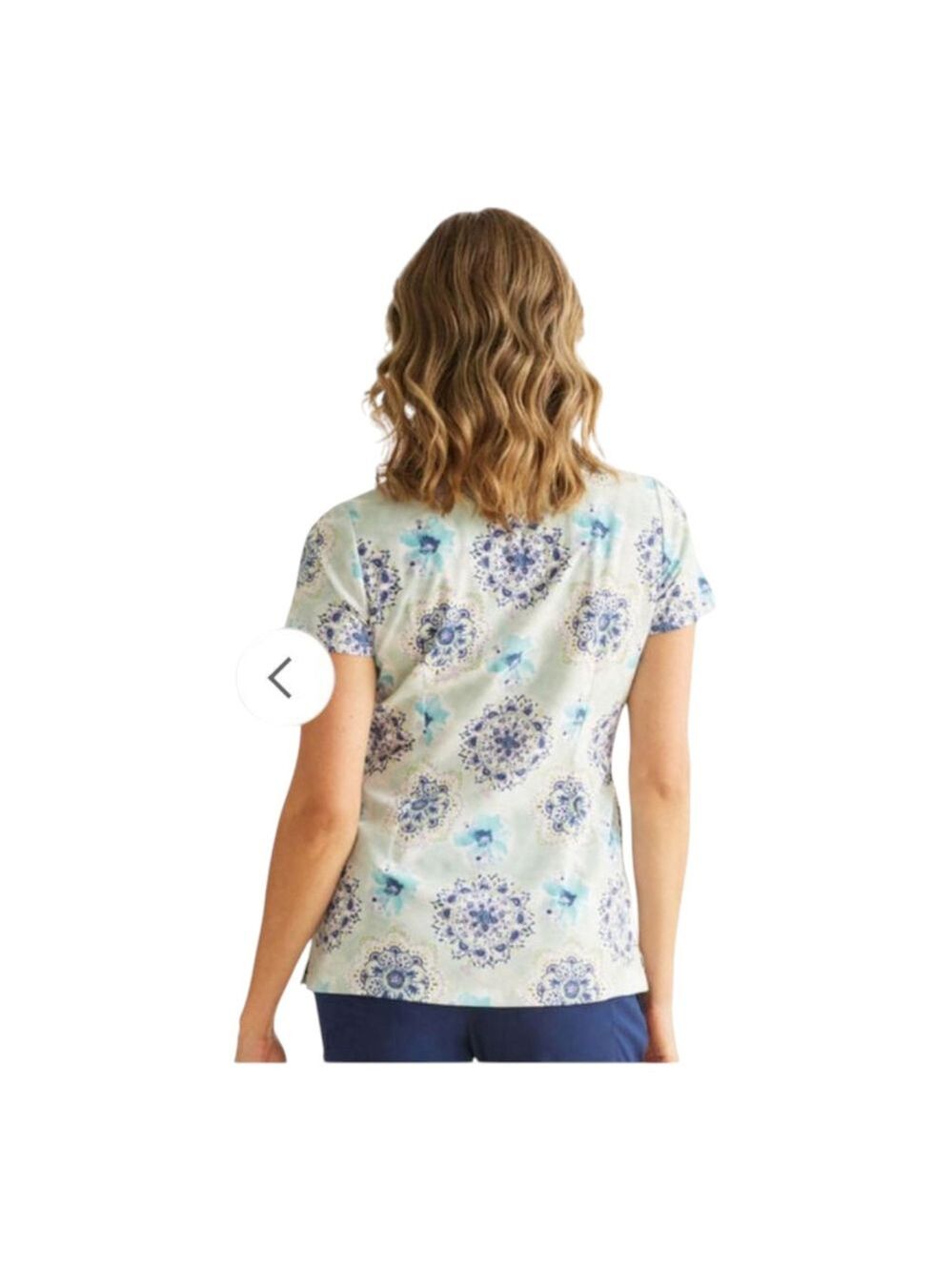 Healing Hands Ivy Watercolor Medallion Print Scrubs Top Size S Two Way Stretch - Picture 2 of 11